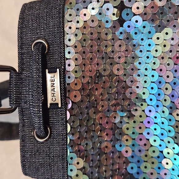 CHANEL Denim Iridescent Sequin Mini Bucket Bag - Picture 2 of 12